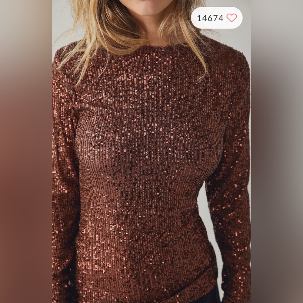 Free People Gold Rush Long-Sleeve- Choc. Size M